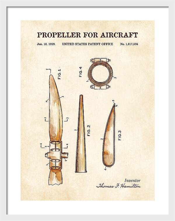 Aircraft Propeller Blade Watercolor Patent Us1817556