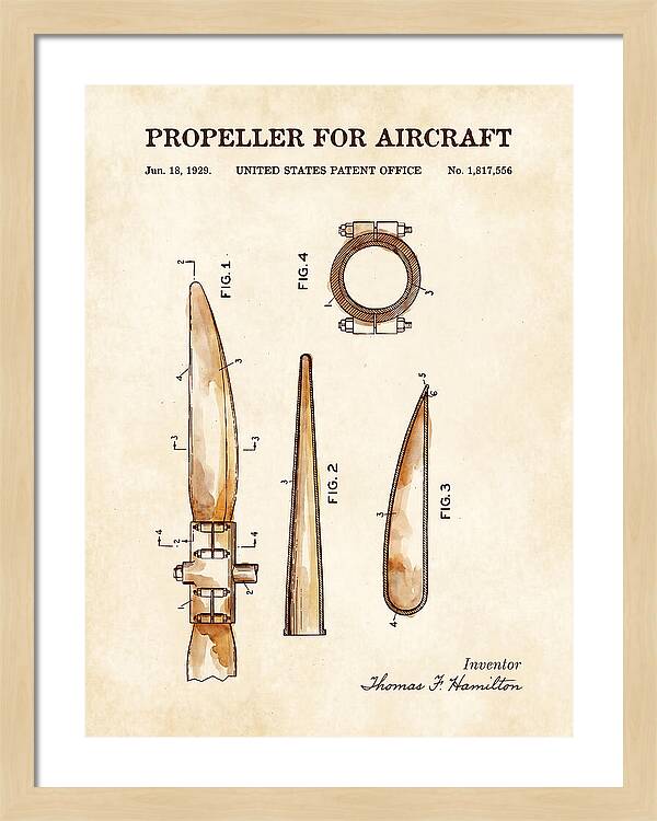 Aircraft Propeller Blade Watercolor Patent Us1817556