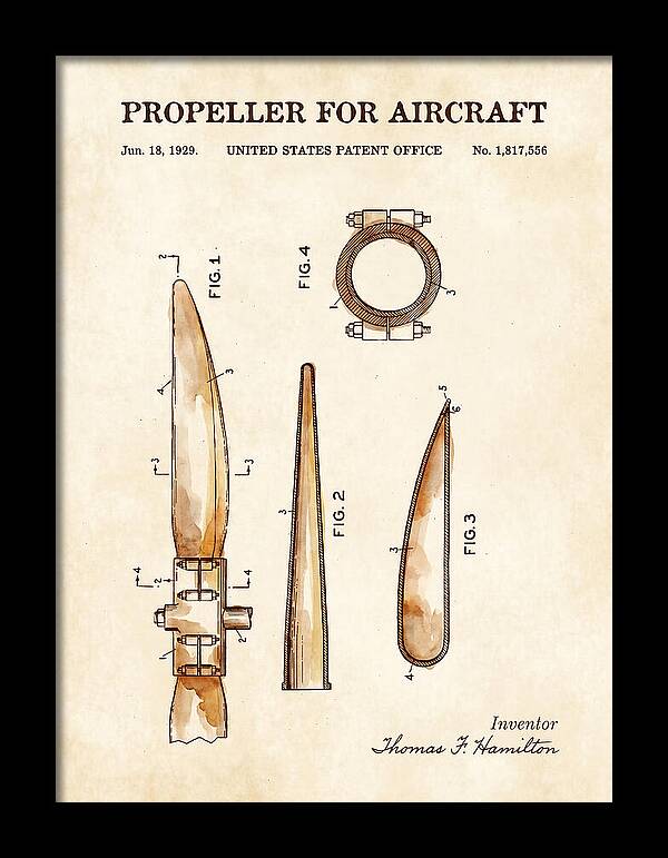 Aircraft Propeller Blade Watercolor Patent Us1817556