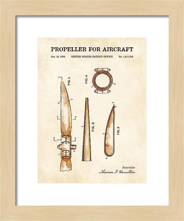 Aircraft Propeller Blade Watercolor Patent Us1817556