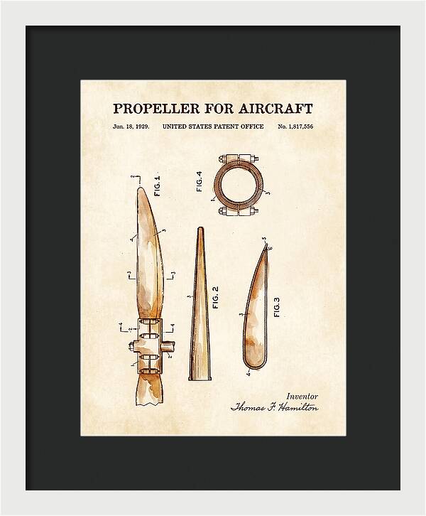 Aircraft Propeller Blade Watercolor Patent Us1817556