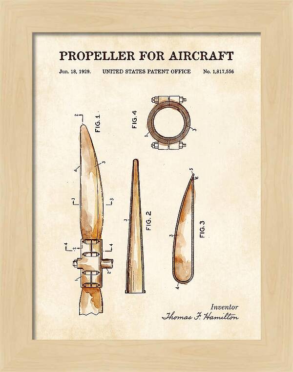 Aircraft Propeller Blade Watercolor Patent Us1817556