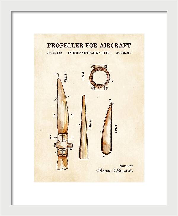 Aircraft Propeller Blade Watercolor Patent Us1817556