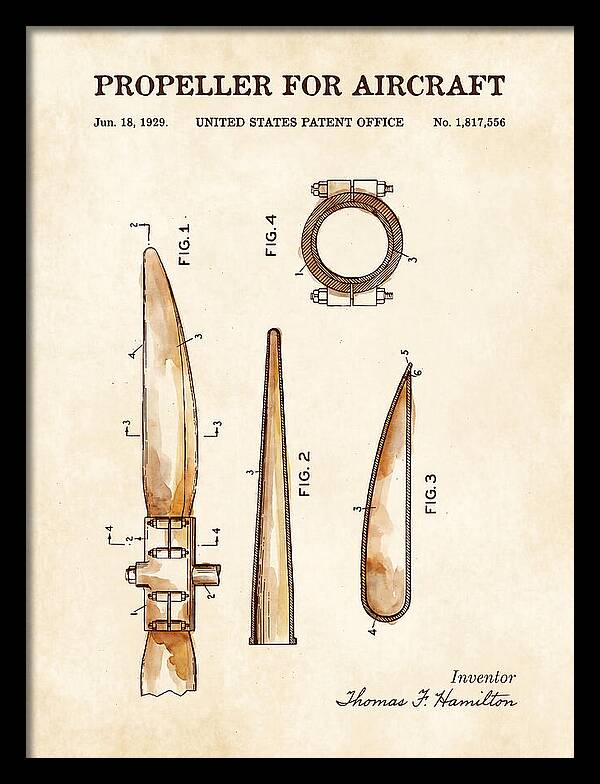Aircraft Propeller Blade Watercolor Patent Us1817556