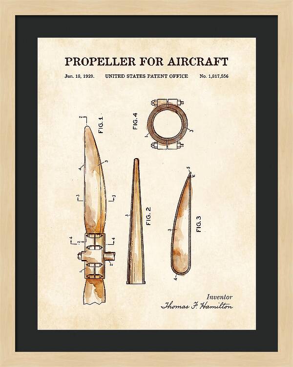 Aircraft Propeller Blade Watercolor Patent Us1817556