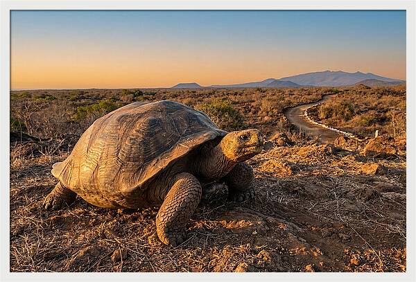 Aldabra Giant Tortoise At Dusk