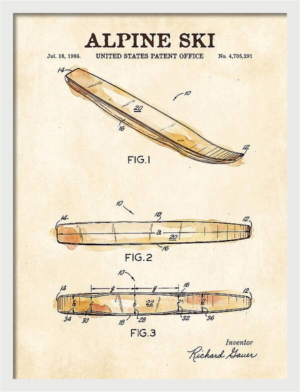 Alpine Ski Watercolor Patent Us4705291a