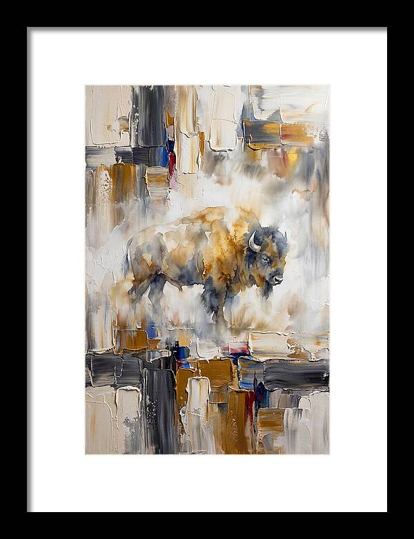 American Bison In Abstract Landscape