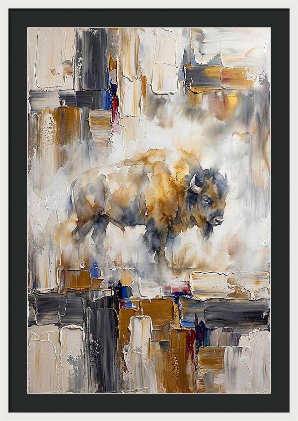 American Bison In Abstract Landscape