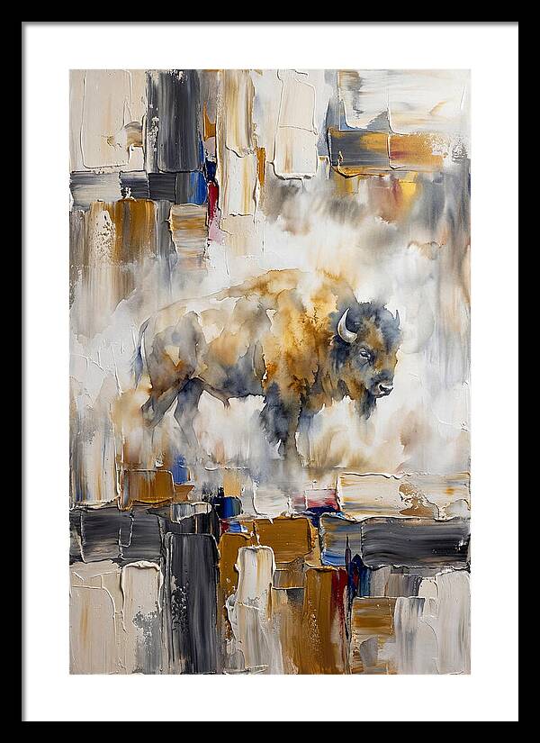 American Bison In Abstract Landscape