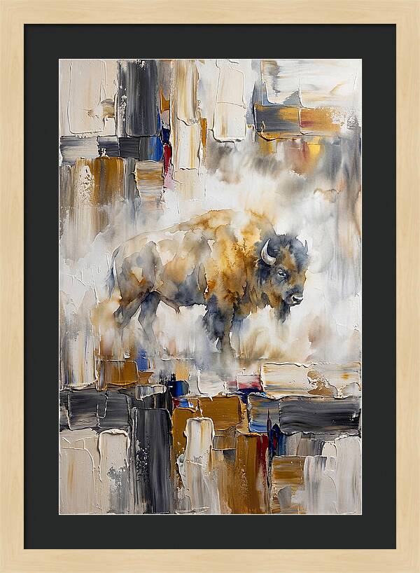American Bison In Abstract Landscape