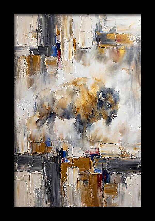 American Bison In Abstract Landscape