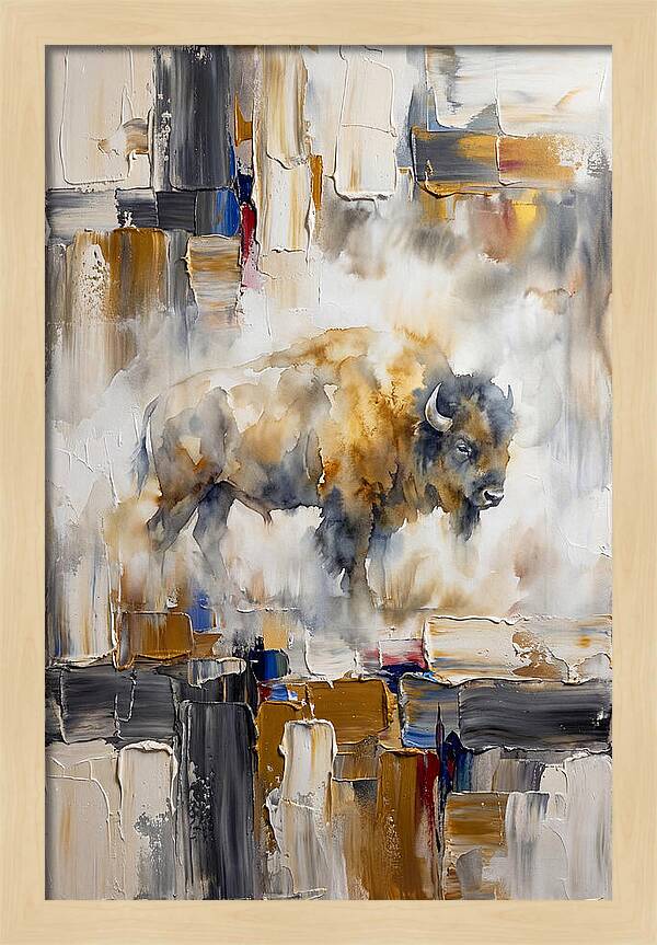 American Bison In Abstract Landscape