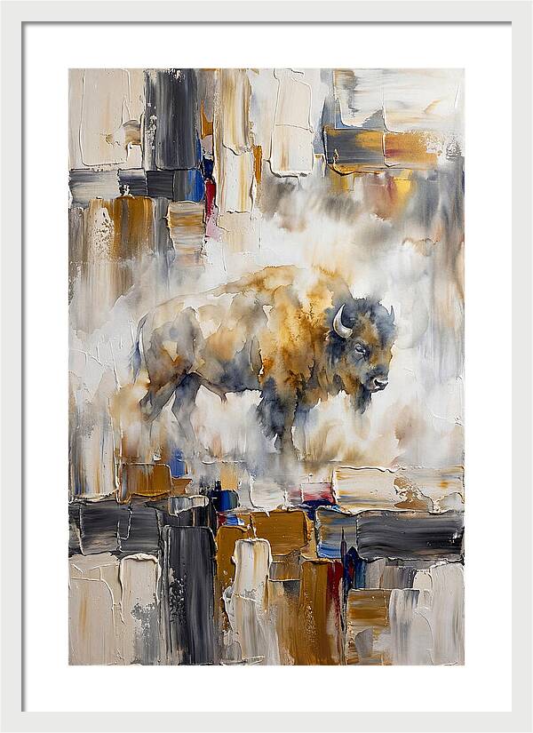 American Bison In Abstract Landscape