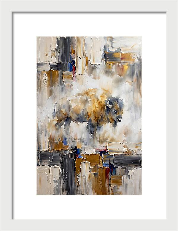 American Bison In Abstract Landscape