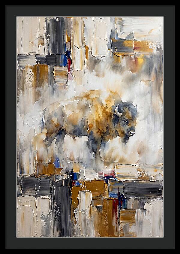 American Bison In Abstract Landscape
