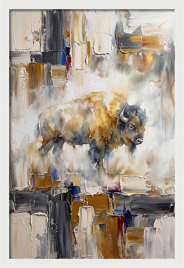 American Bison In Abstract Landscape