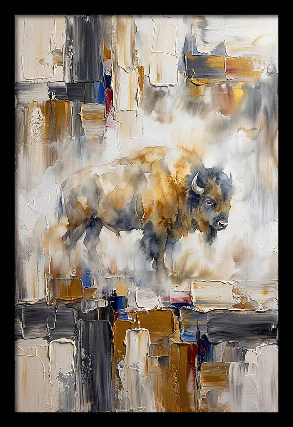 American Bison In Abstract Landscape