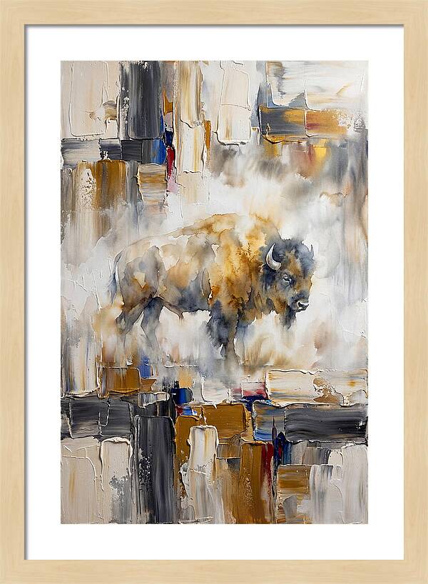 American Bison In Abstract Landscape