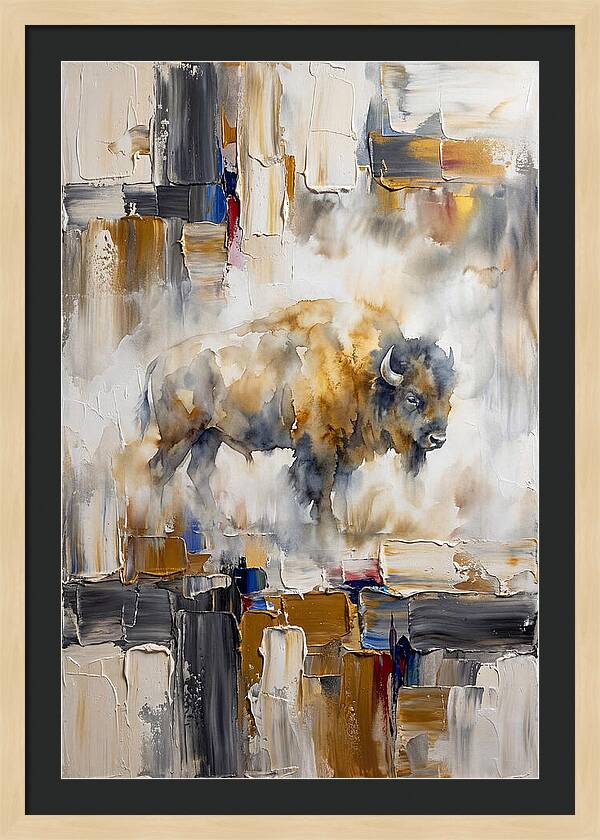 American Bison In Abstract Landscape
