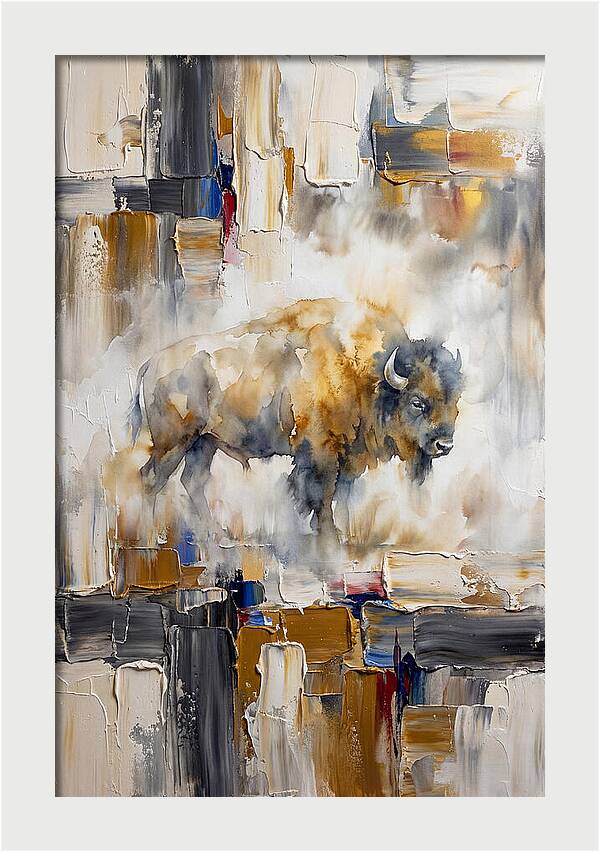 American Bison In Abstract Landscape