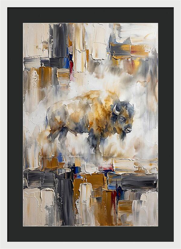 American Bison In Abstract Landscape