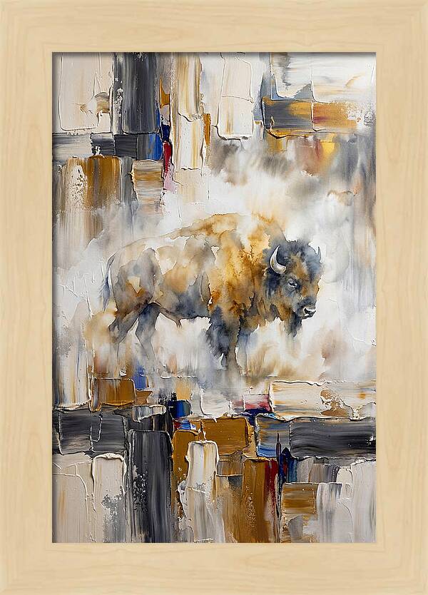 American Bison In Abstract Landscape