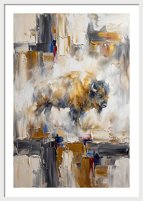 American Bison In Abstract Landscape