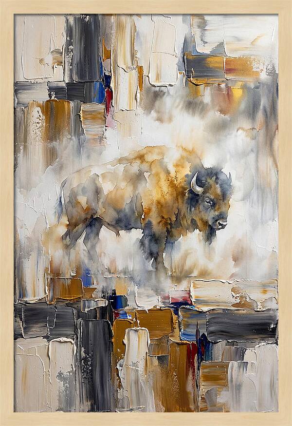 American Bison In Abstract Landscape