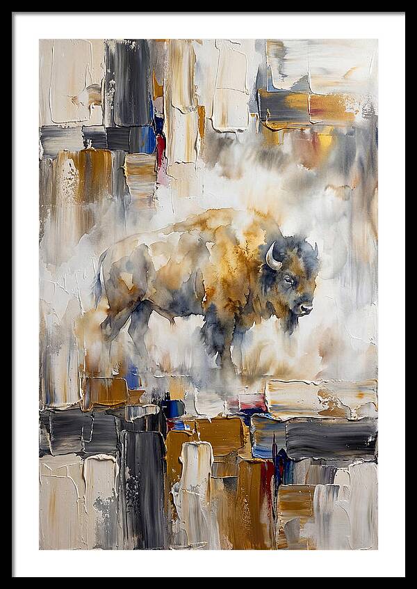 American Bison In Abstract Landscape