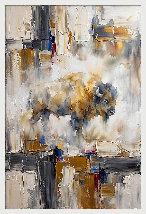 American Bison In Abstract Landscape