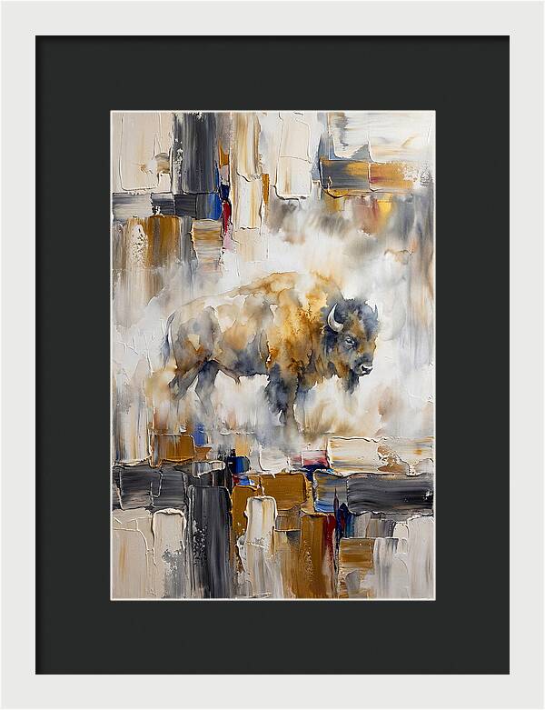American Bison In Abstract Landscape