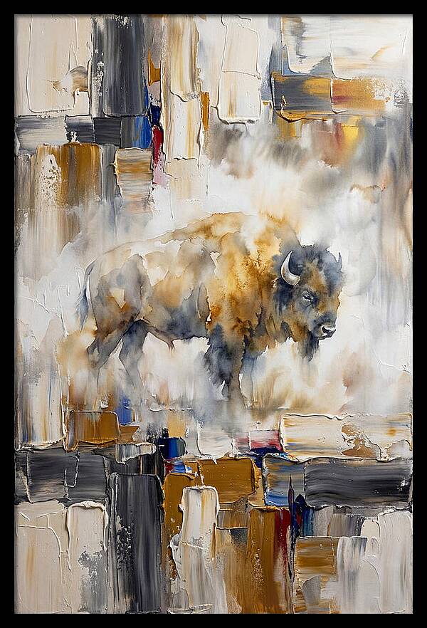 American Bison In Abstract Landscape