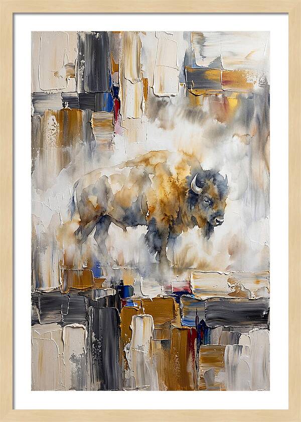 American Bison In Abstract Landscape