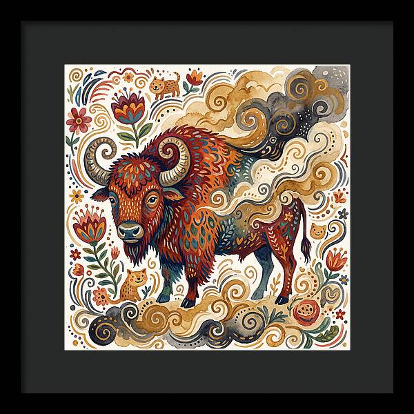 American Bison In Folk Art Style