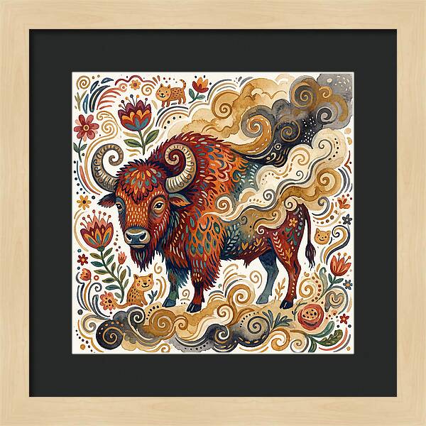 American Bison In Folk Art Style