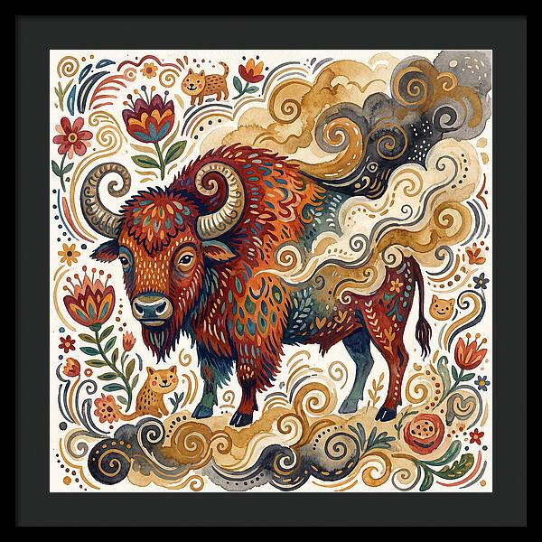 American Bison In Folk Art Style