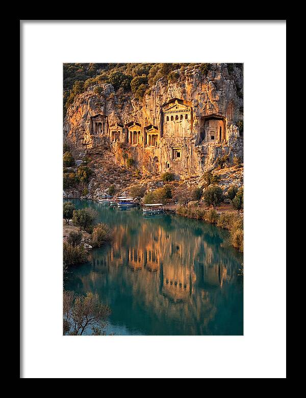 Ancient Lycian Rock Tombs At Sunset