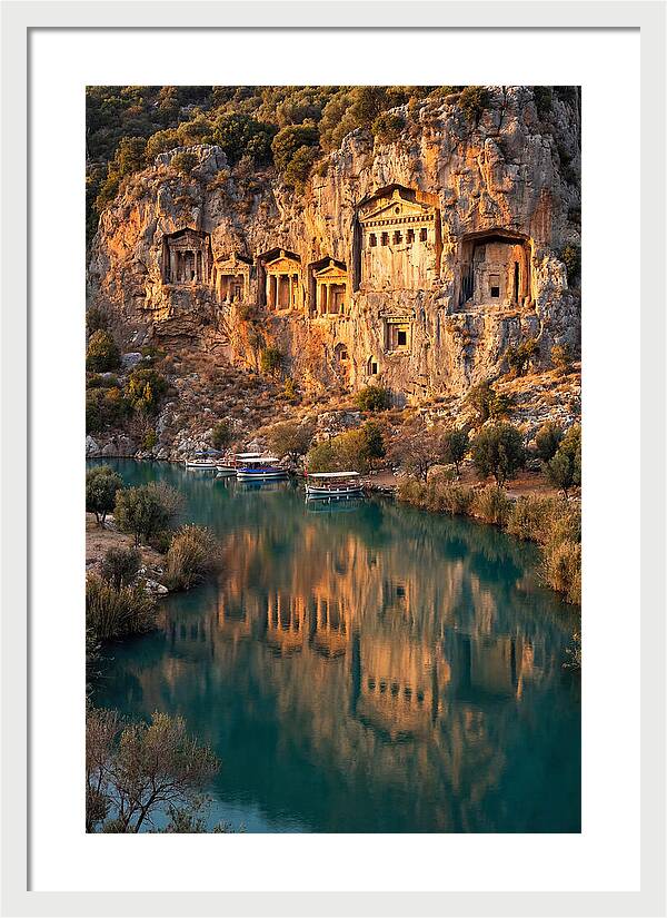 Ancient Lycian Rock Tombs At Sunset