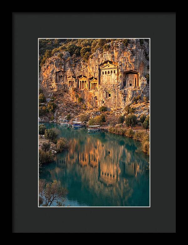 Ancient Lycian Rock Tombs At Sunset