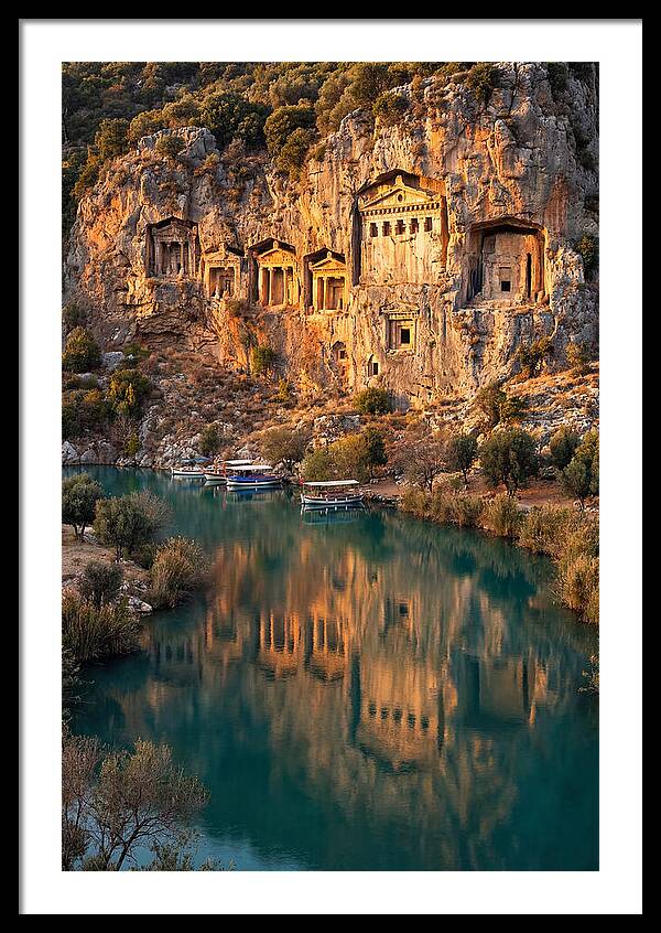 Ancient Lycian Rock Tombs At Sunset
