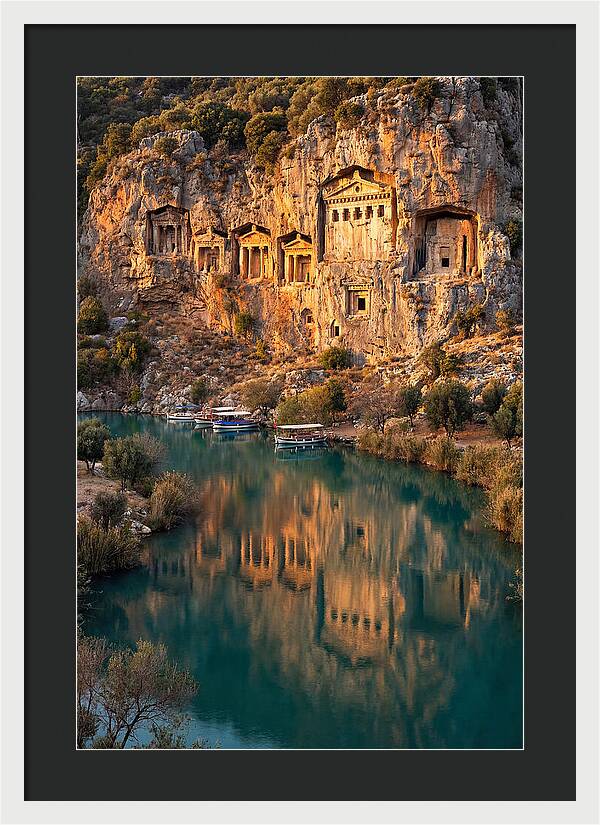 Ancient Lycian Rock Tombs At Sunset