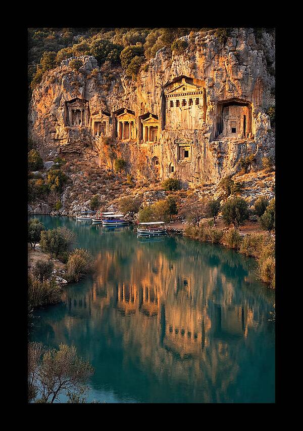 Ancient Lycian Rock Tombs At Sunset