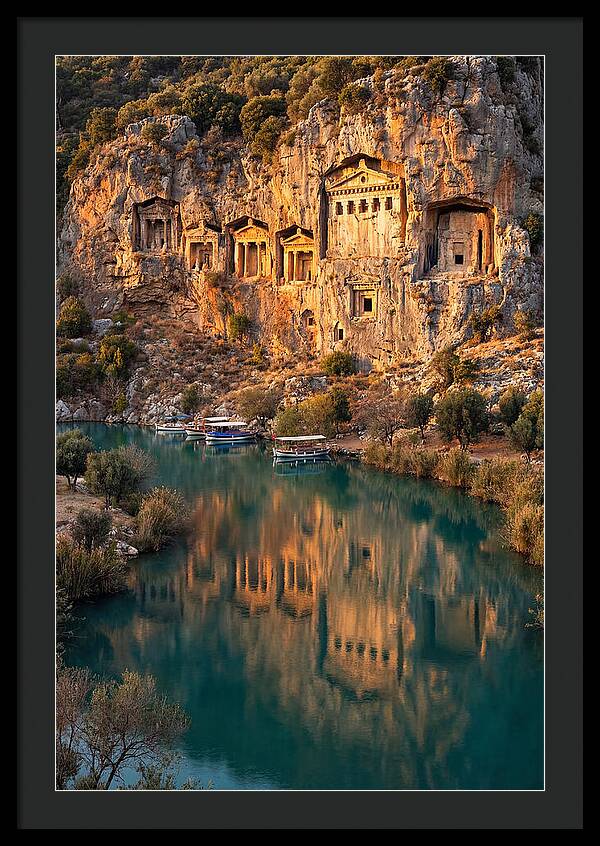 Ancient Lycian Rock Tombs At Sunset