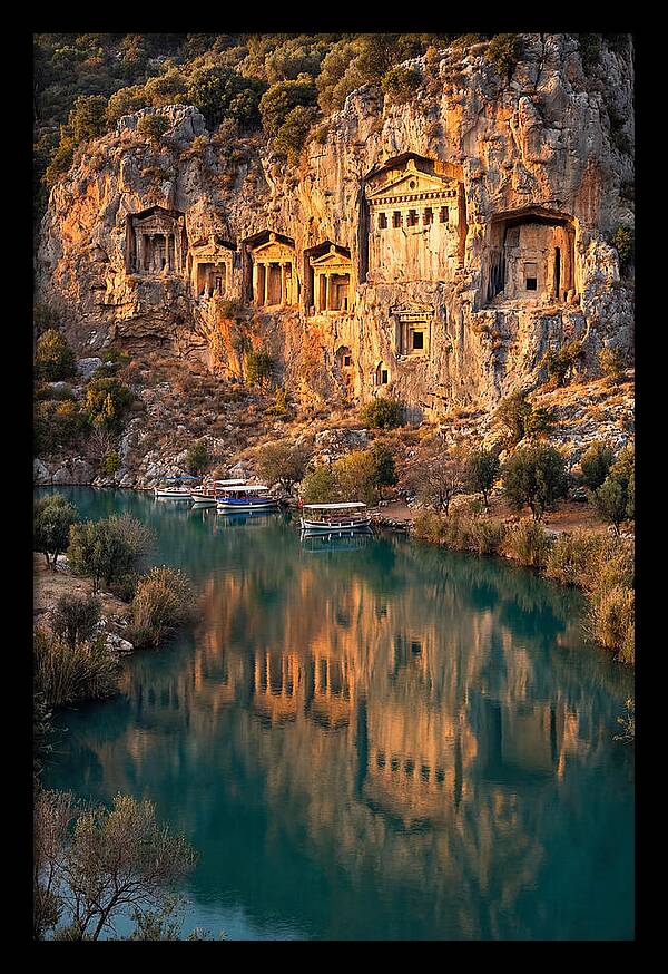Ancient Lycian Rock Tombs At Sunset