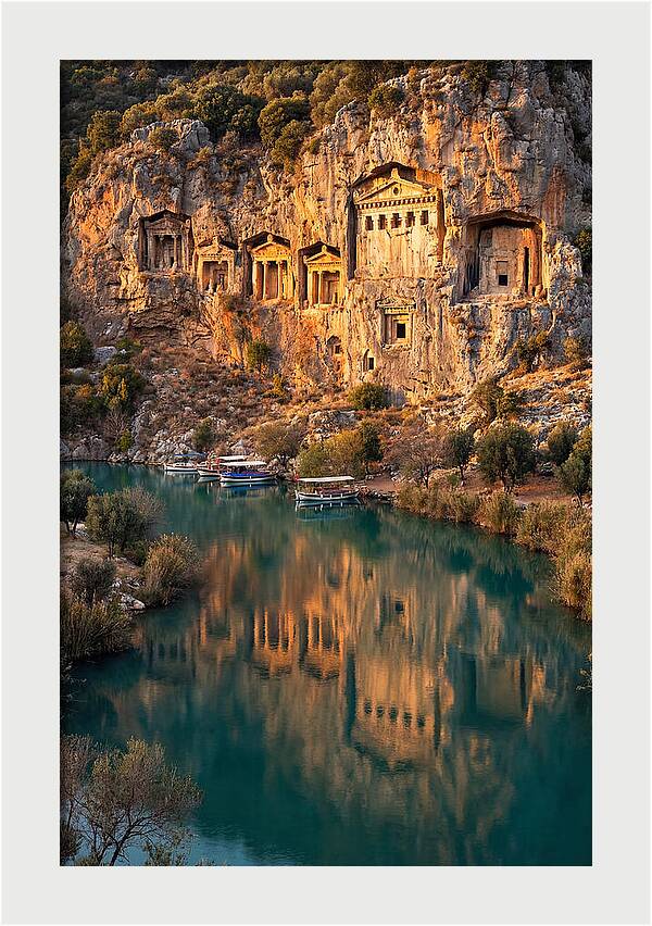 Ancient Lycian Rock Tombs At Sunset
