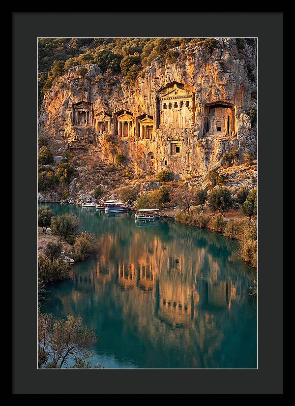 Ancient Lycian Rock Tombs At Sunset