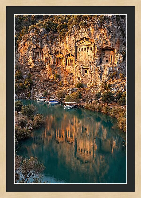 Ancient Lycian Rock Tombs At Sunset