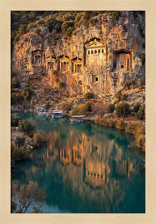Ancient Lycian Rock Tombs At Sunset