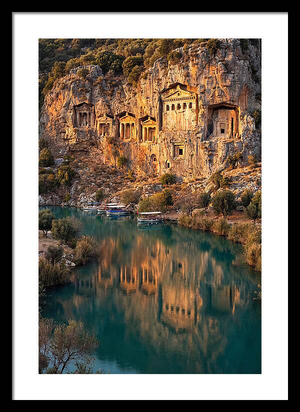 Ancient Lycian Rock Tombs At Sunset